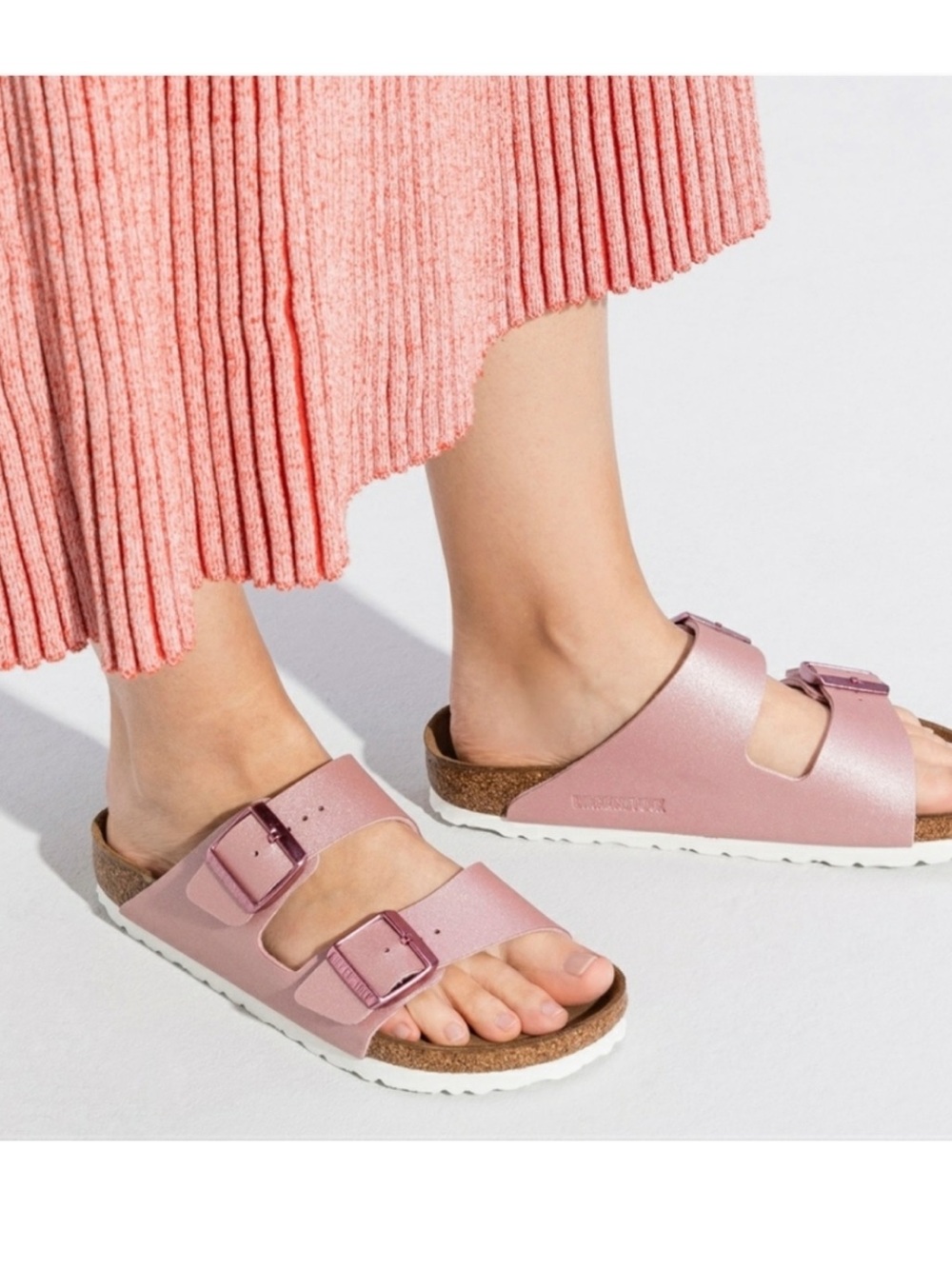 BIRKENSTOCK ARIZONA BIRKO-FLOR SANDAL ICY METALLIC OLD ROSE SIZE 37